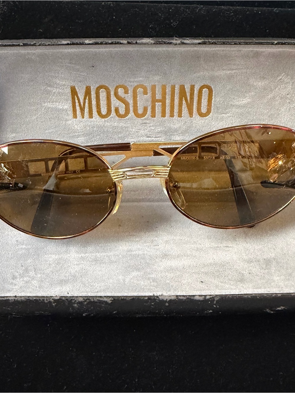 Moschino Gold Frame Brown Lens Oval Men's Sunglasses